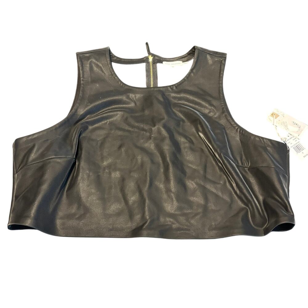 Good American Faux Leather Crop Top Black Size 6 NWT Sleeveless Zip Back